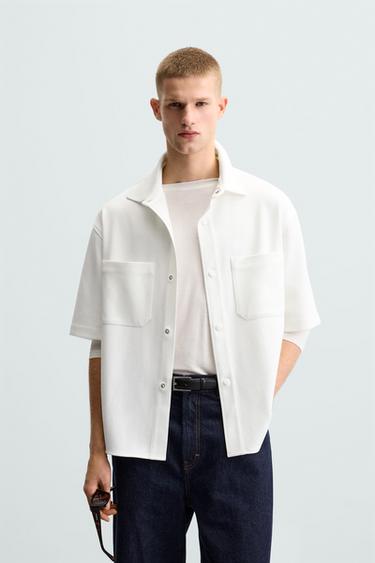 Zara STRETCH OVERSHIRT - Oyster-white