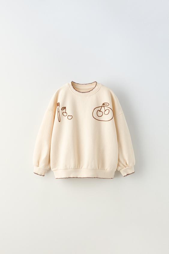 EMBROIDERED SWEATSHIRT - Light beige | ZARA United Kingdom