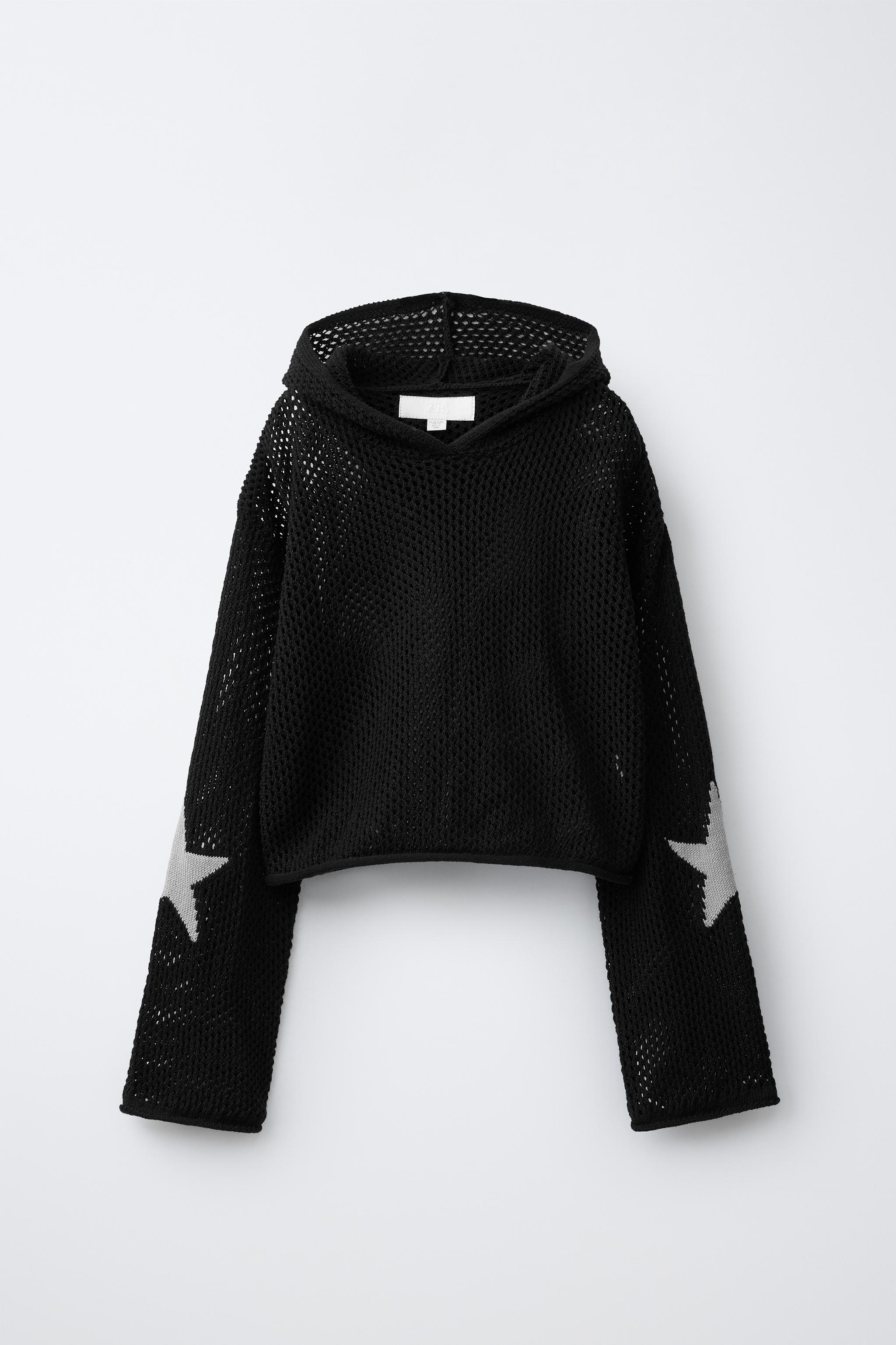 星柄フーデッドニットセーター - ブラック | ZARA Japan / 日本