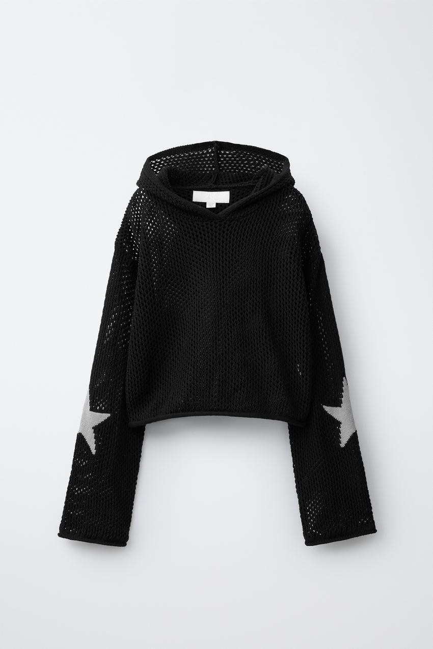 星柄フーデッドニットセーター - ブラック | ZARA Japan / 日本