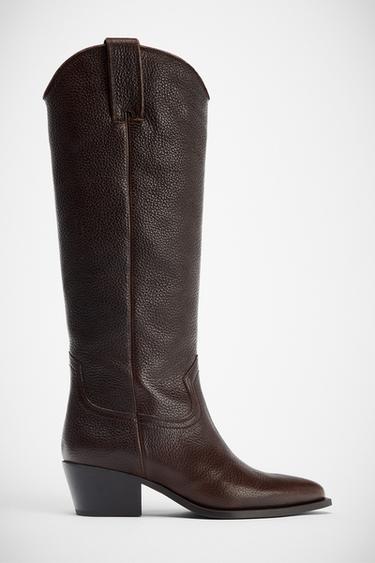 Zara LEATHER HIGH BOOTS - Brown