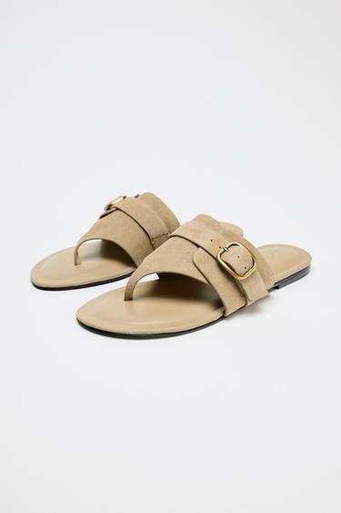 SANDALES À BOUCLE EN CROÛTE DE CUIR - Marron sable de Zara - Image 2