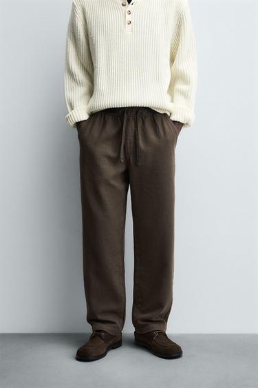 TEXTURED RELAXED FIT TROUSERS - Brown by Zara
