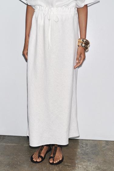 ZW COLLECTION 100% LINEN MIDI SKIRT - White by Zara - Image 1