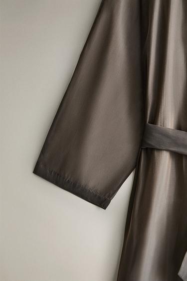 ORGANZA SILK DRESSING GOWN - Grey / Tan by Zara - Image 2