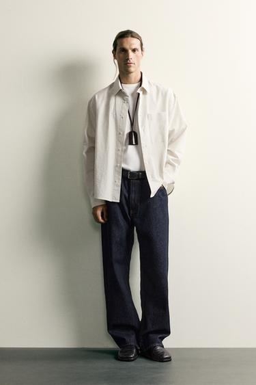 CAMISA RELAXED FIT ESTRUTURA BOLSO - Cru / Preto da Zara - Imagem 0