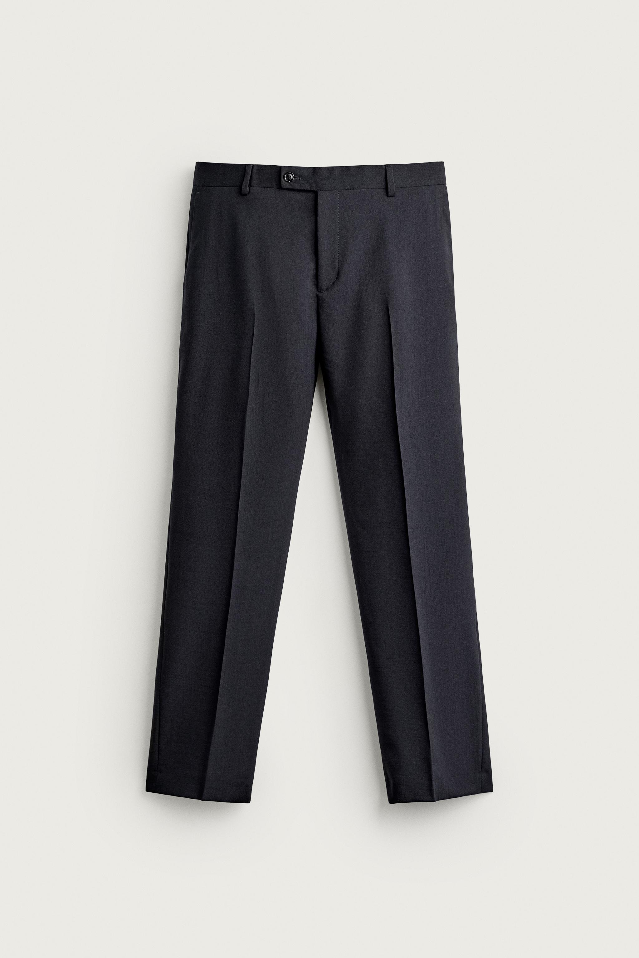100% WOOL REGULAR FIT SUIT TROUSERS — Dark navy