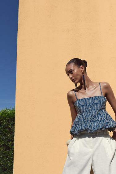 TOP WITH RUBBERISED CUTWORK EMBROIDERY - Navy / White by Zara - Image 2