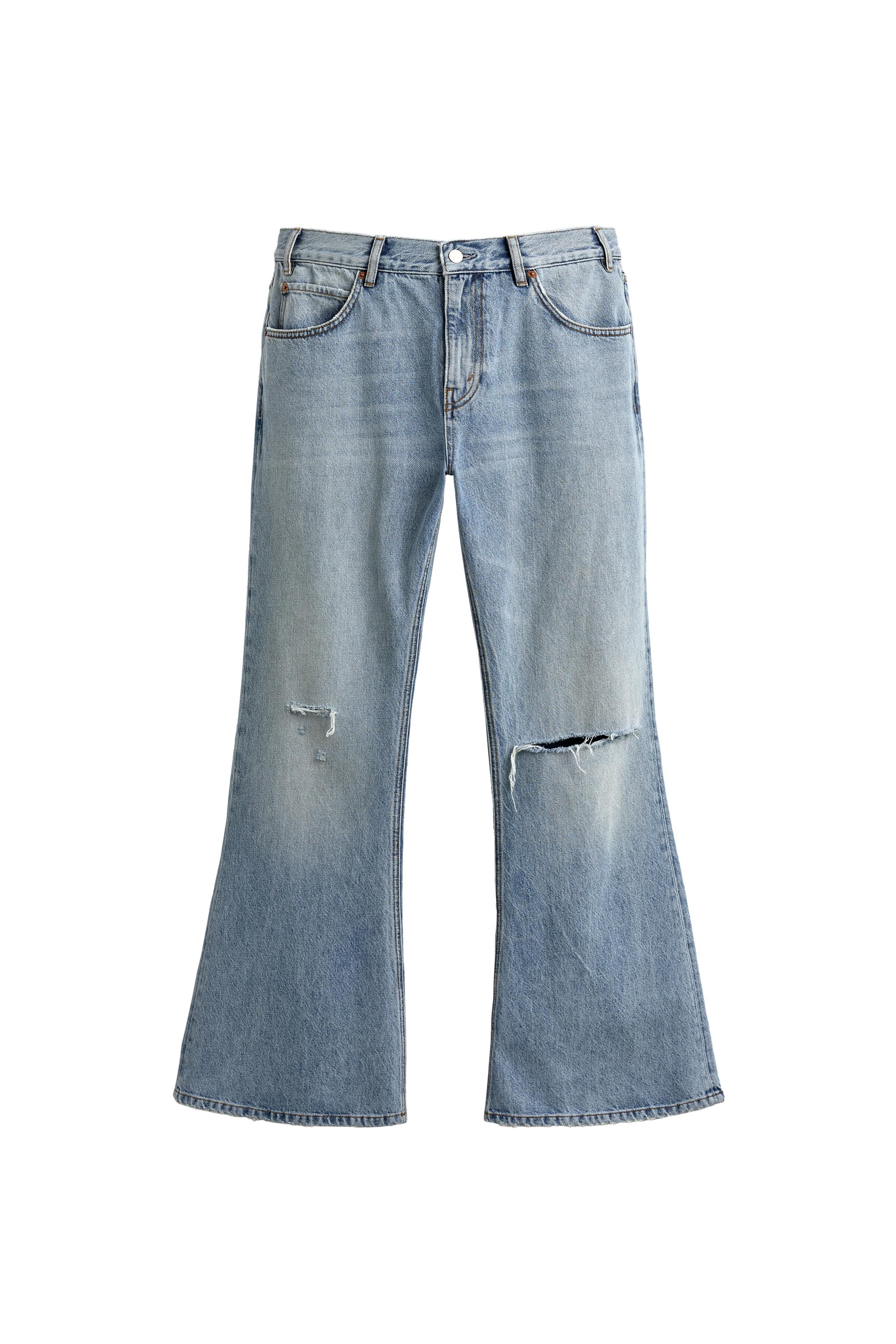 RIPPED FLARE FIT JEANS - Light blue | ZARA United States
