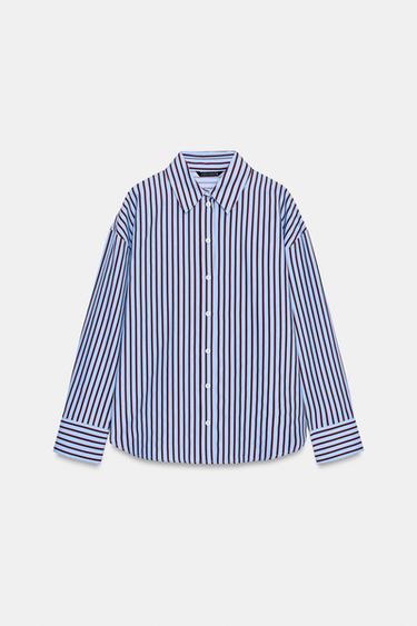 Zara STRIPED OXFORD SHIRT - Red / Black