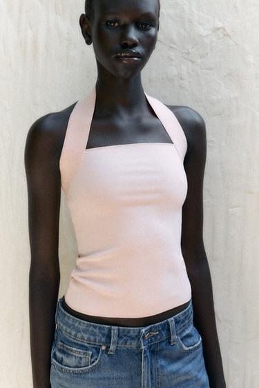 Zara STRETCH HALTER TOP - Pink - Image 0