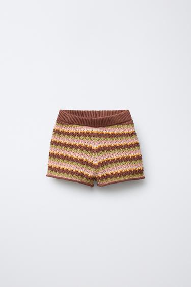Zara MULTICOLOR STRIPED KNIT SHORTS - Chocolate - Image 0