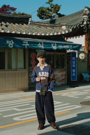 JERSEY POLO PUNTO RAYAS ESTAMPADO - Marrón-Azul de Zara