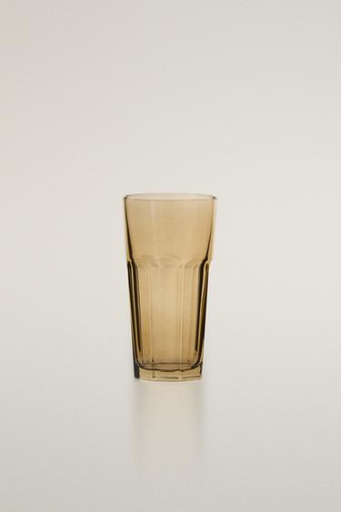 Zara FACETED RAISED DESIGN GLASS SOFT DRINK TUMBLER - Brown