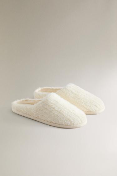 FAUX FUR SLIPPERS WITH PLAITED DETAIL - Beige by Zara - Image 1