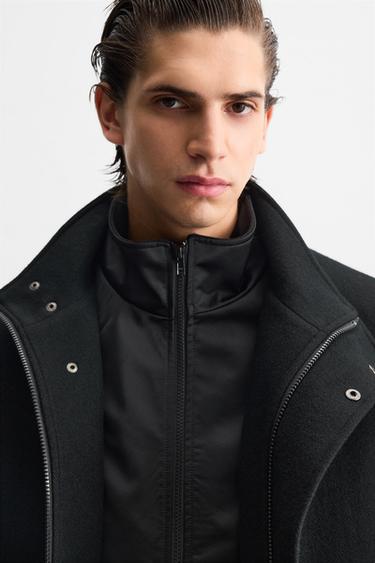Zara REMOVABLE COLLAR COAT - Black
