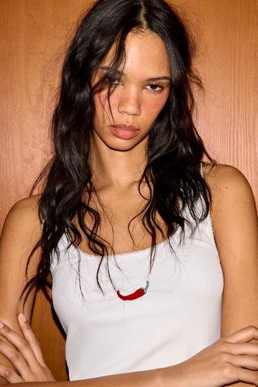 EMBROIDERED FRONT TOP - Oyster-white by Zara - Image 1