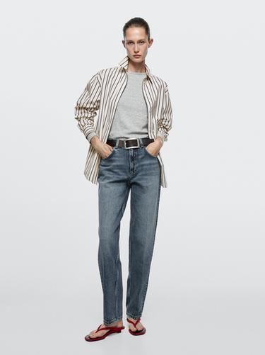 Zara High-waist relaxed fit barrel jeans - Mid-blue