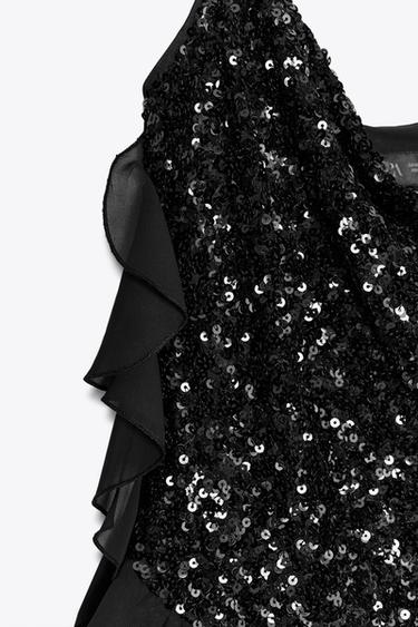 ROBE COURTE À PAILLETTES ET VOLANTS - Noir de Zara - Image 7