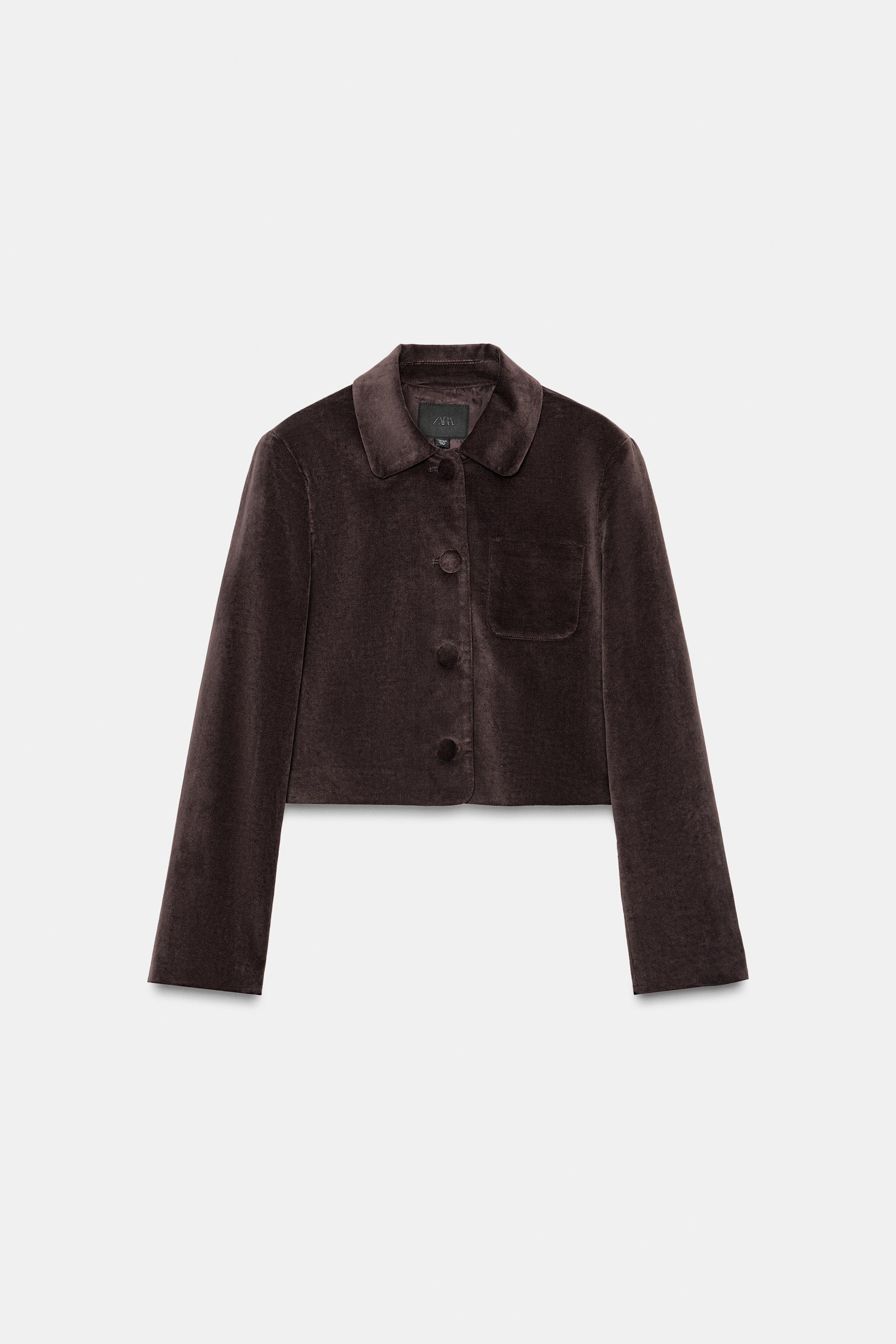 BLAZER CROPPED VELVET - Cinza-toupeira | ZARA Brasil