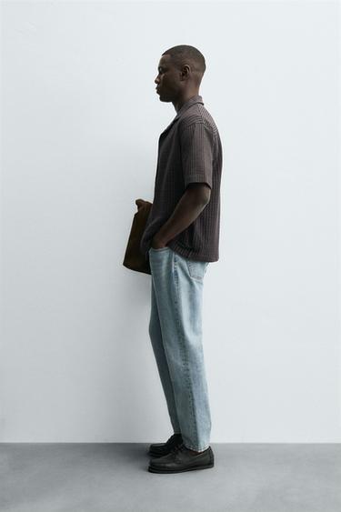 SEERSUCKER COMFORT SHIRT - Brown-Blue by Zara - Image 3