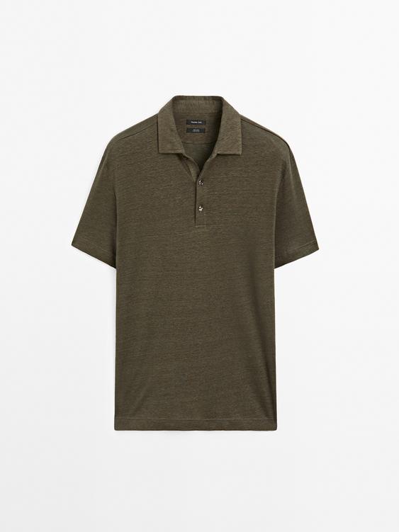 Short sleeve linen polo shirt