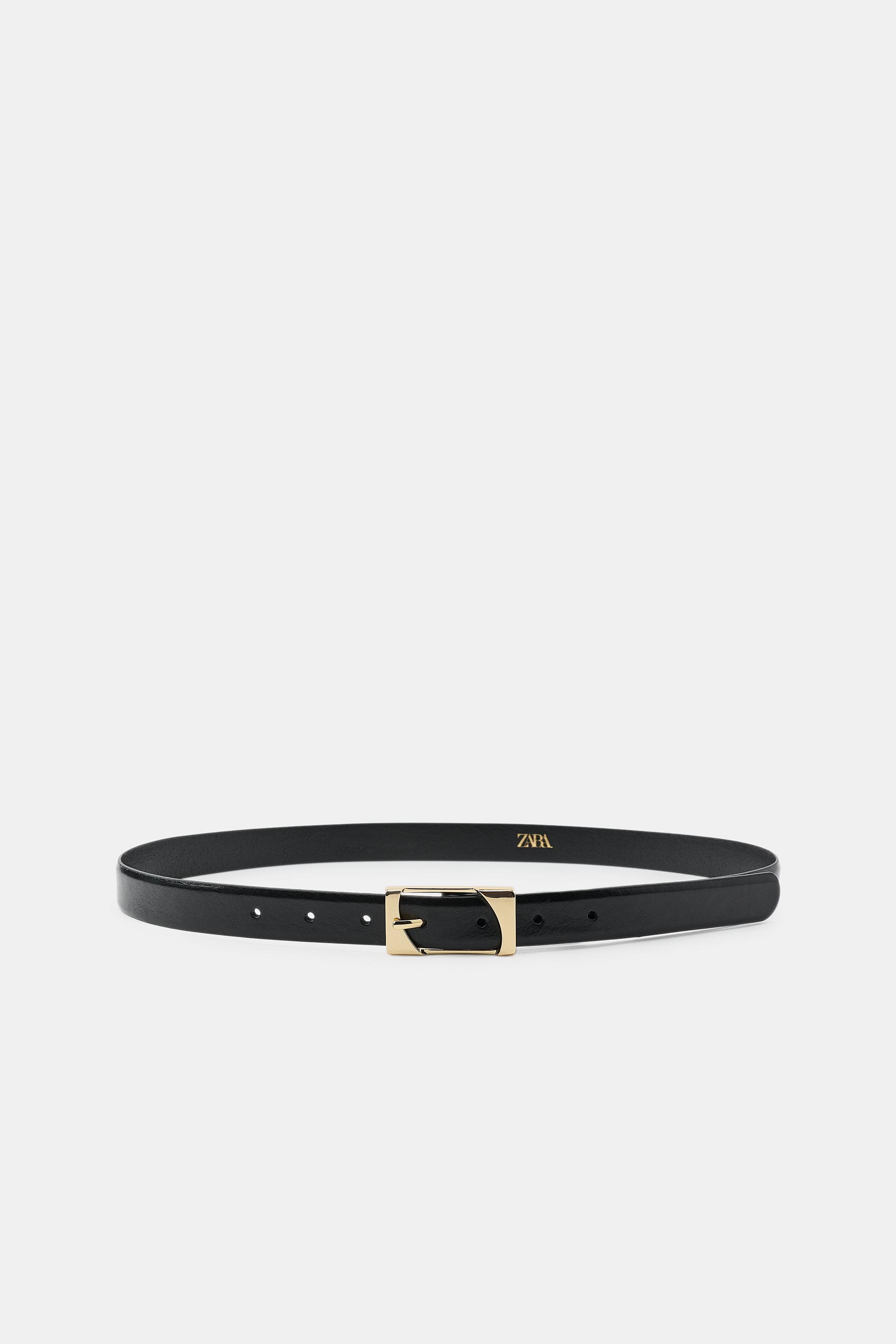 100% LEATHER RECTANGULAR BUCKLE BELT — Black