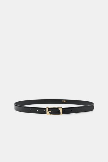100% LEATHER BELT WITH RECTANGULAR BUCKLE - Black by Zara