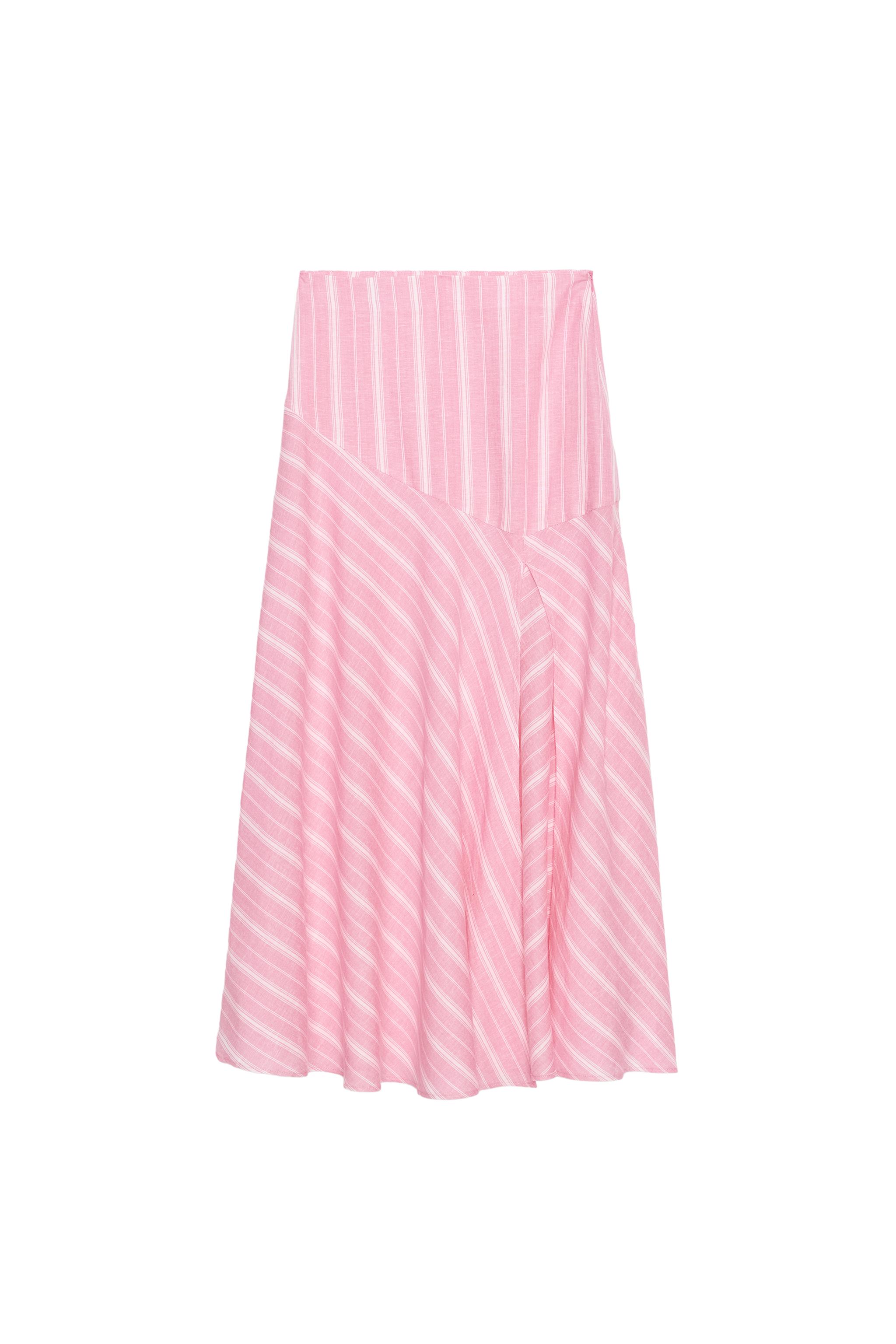 STRIPED LINEN MIDI SKIRT
