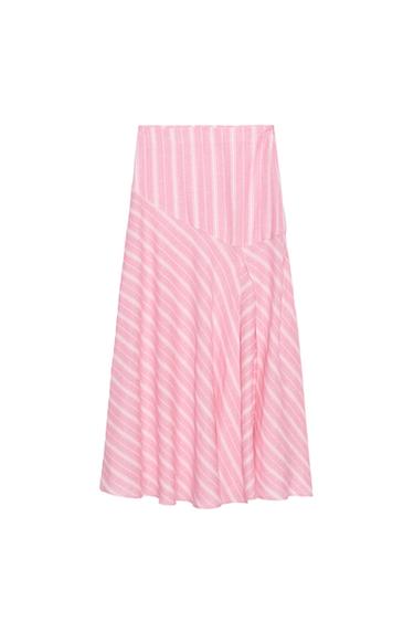 ПОЛОСАТАЯ ЮБКА МИДИ ИЗ ЛЬНА — Розовый / Белый от Zara