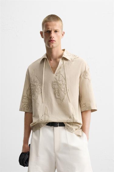 CHEMISE BRODERIE FEUILLES - Marron / Taupe de Zara - Image 1
