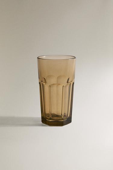 RAISED DESIGN GLASS SOFT DRINK TUMBLER - Brown Zara