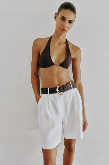 BELTED DARTED BERMUDA SHORTS - White by Zara