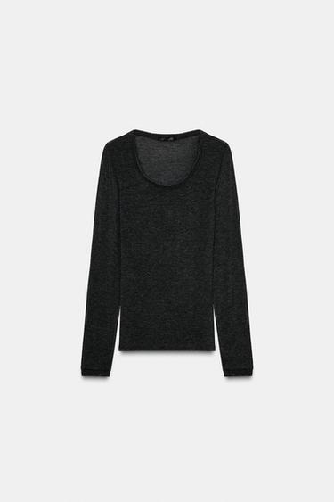 CAMISETA MANGA LARGA - Gris oscuro de Zara