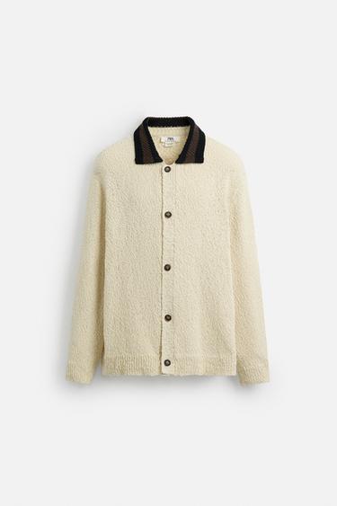 CONTRAST COLLAR CARDIGAN - Ecru by Zara - Image 7