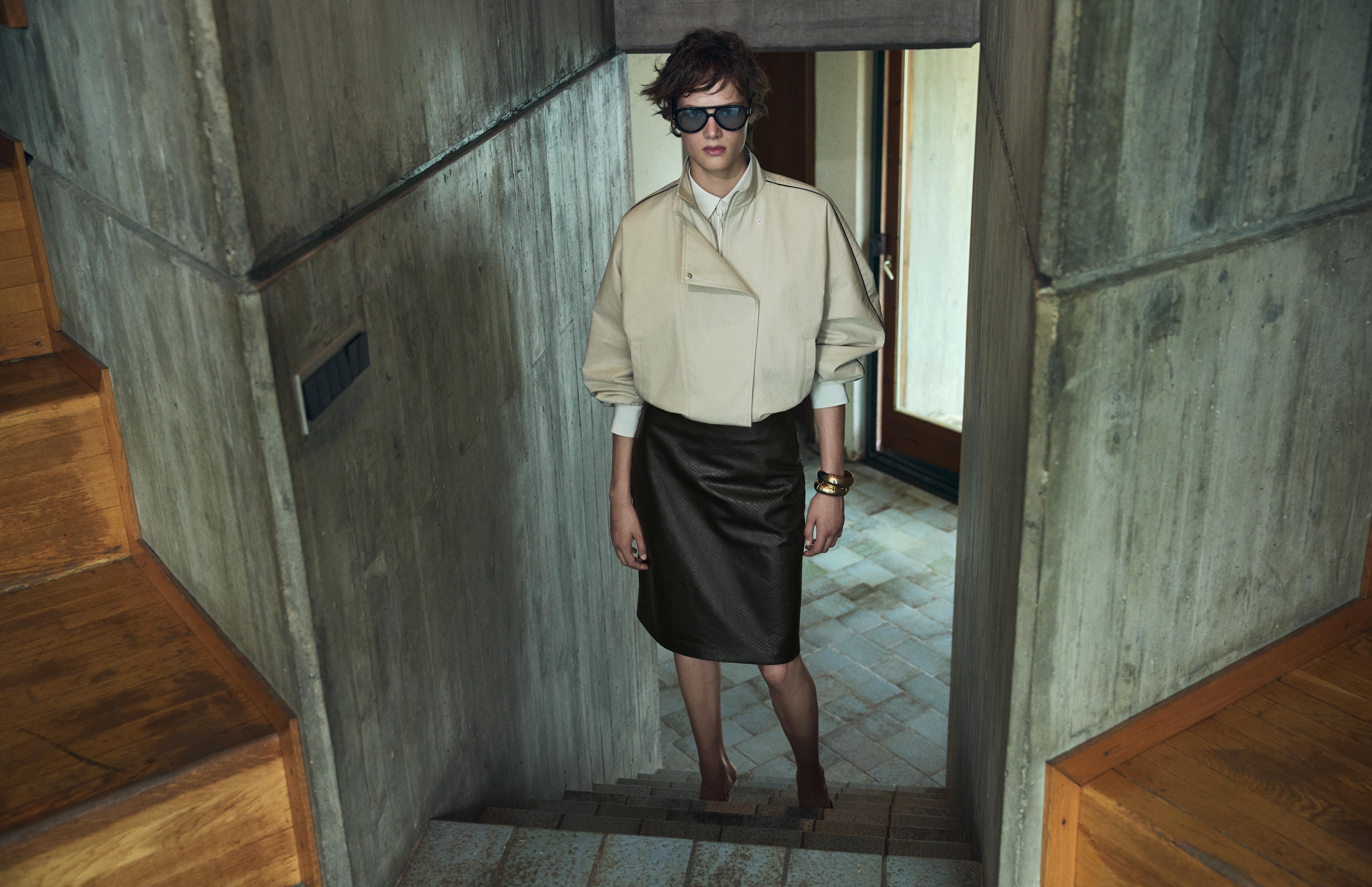 ZW COLLECTION PIPED BOMBER JACKET — stone