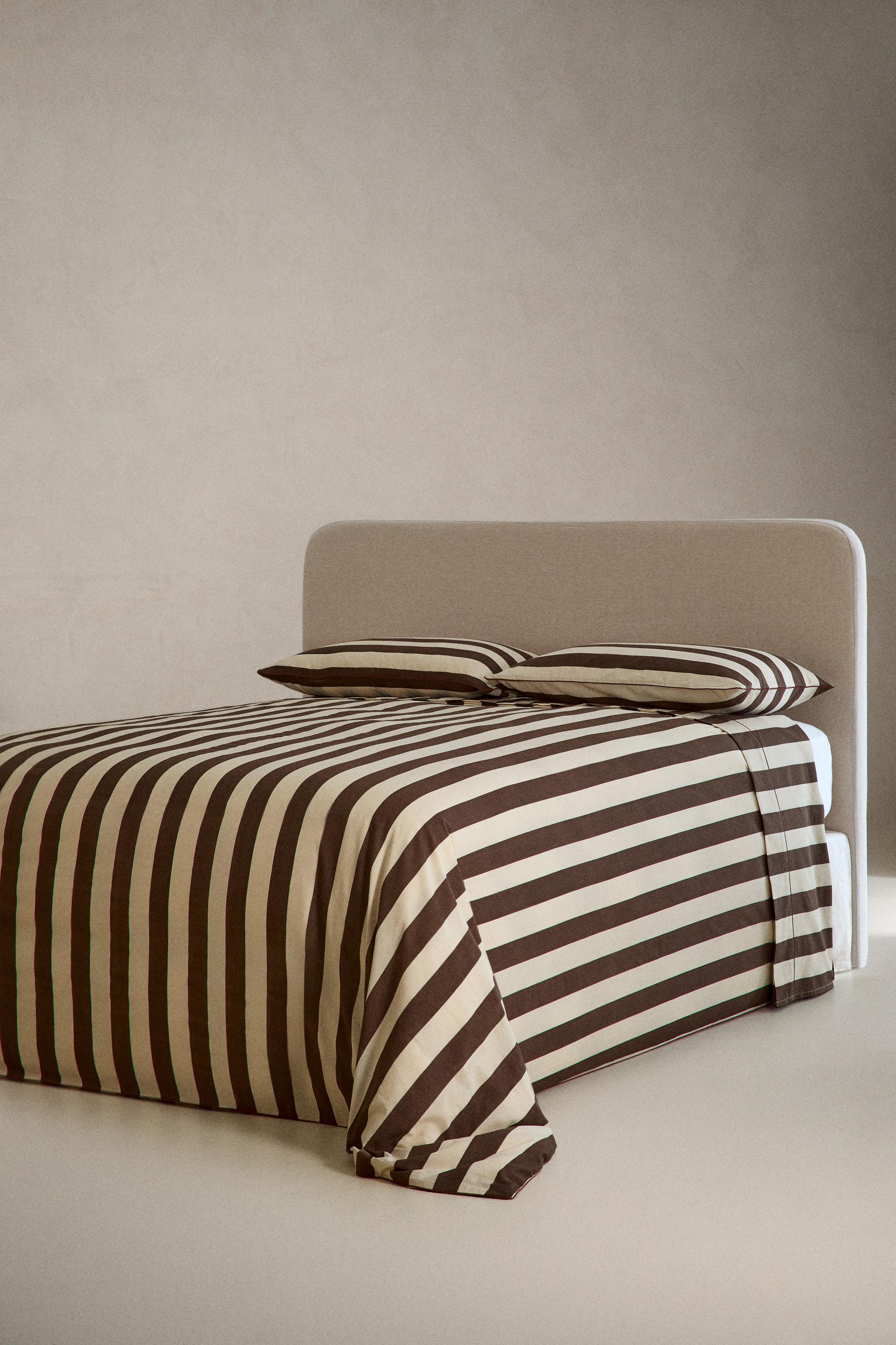 FADED STRIPED COTTON DUVET COVER