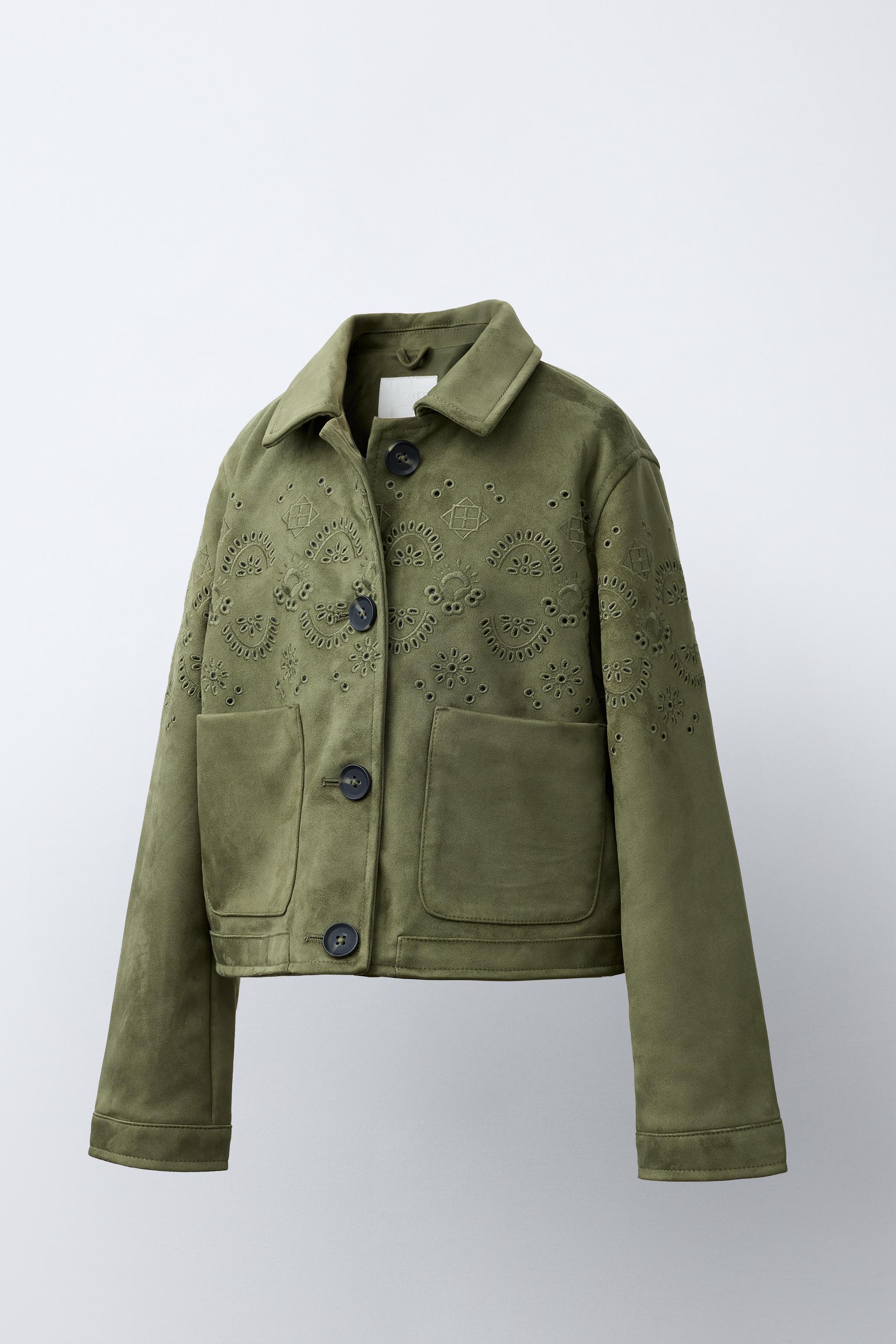 刺繍入りフェイクスエードジャケット - カーキ | ZARA Japan / 日本
