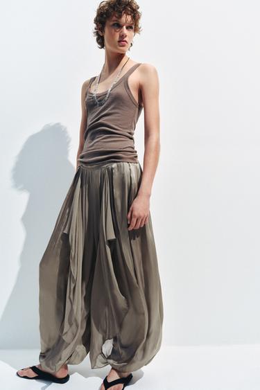 ZW COLLECTION SAROUEL TROUSERS WITH RUFFLES - Taupe grey by Zara