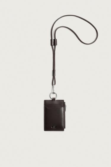 LEATHER CARD HOLDER WITH PENDANT - Brown by Zara - Image 0