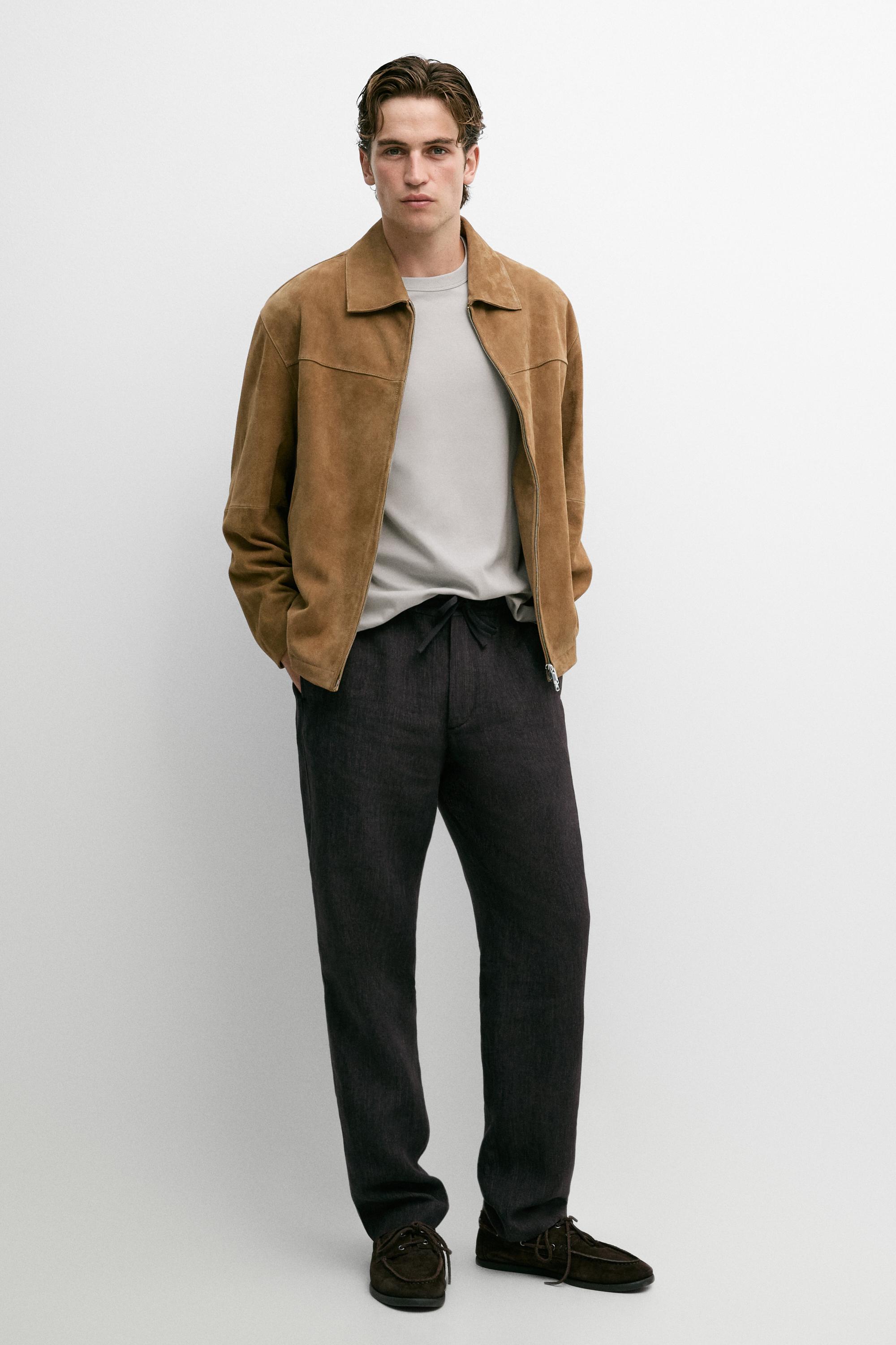 Linen jogger-fit pants total look — Blue / Gray