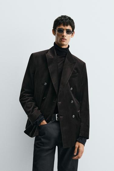 REGULAR FIT VELVET BLAZER - Brown by Zara