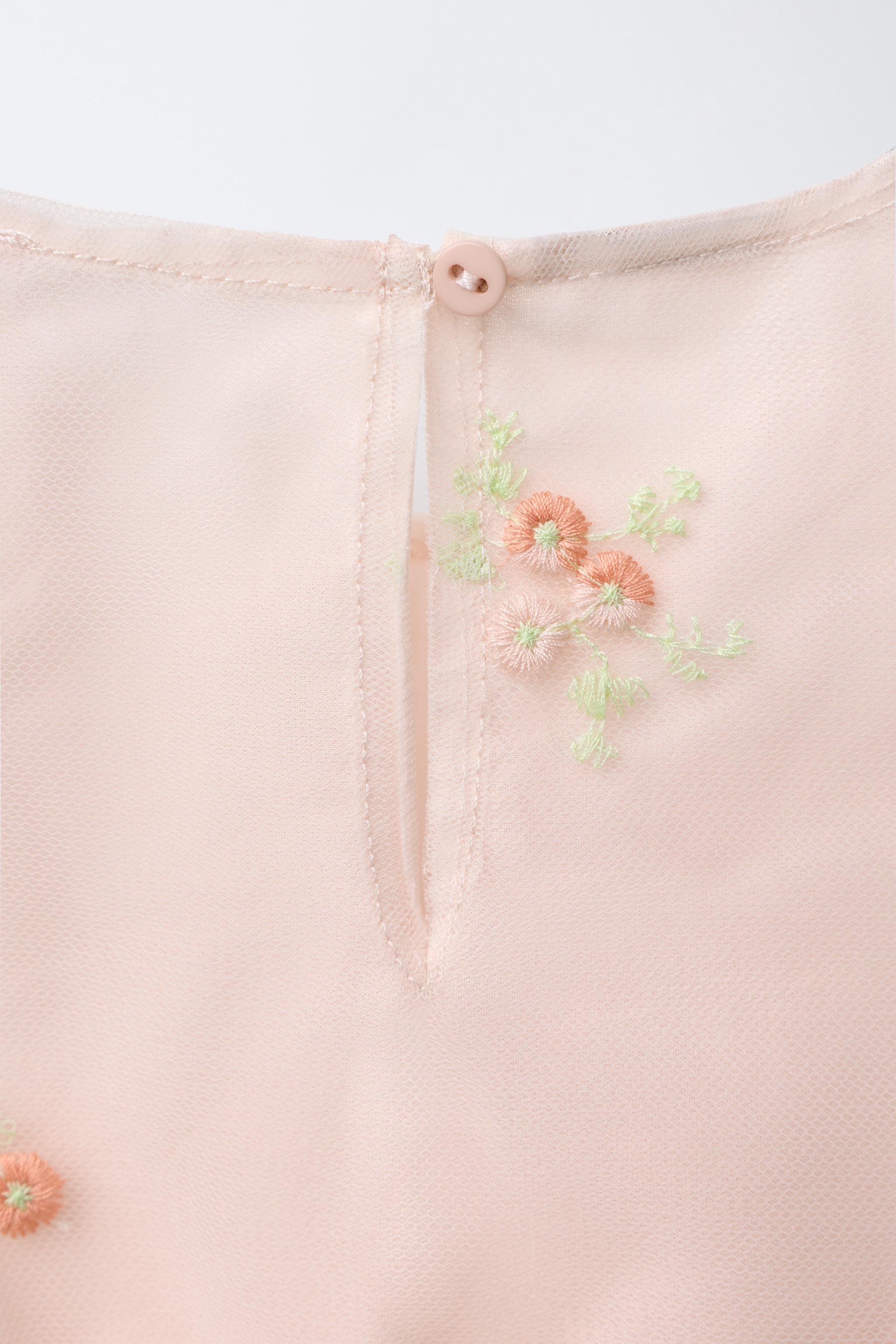 EMBROIDERED TULLE DRESS - Oyster-white | ZARA United States