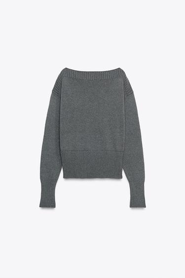 PULL EN MAILLE COL BATEAU - Gris de Zara - Image 7