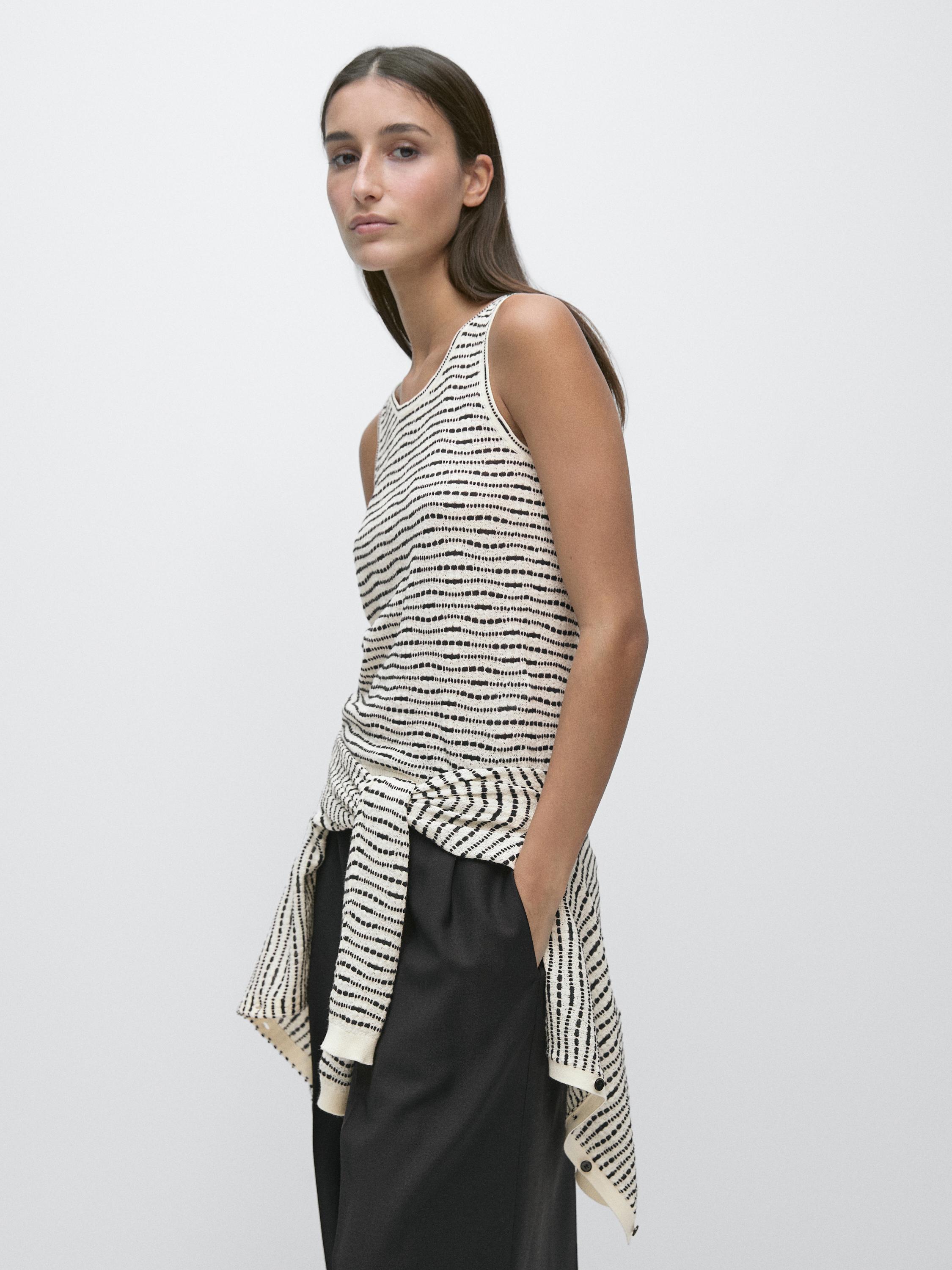 100% cotton knit top — Ecru
