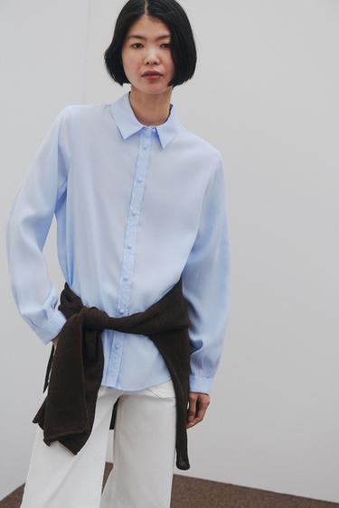 РУБАШКА СТРУЯЩЕГОСЯ КРОЯ ИЗ МЯГКОЙ ТКАНИ — НЕБЕСНО-ГОЛУБОЙ от Zara