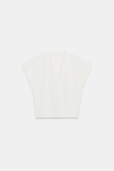 ラスティック VネックTシャツオフホワイトZaraのラスティック VネックTシャツ - オフホワイト 