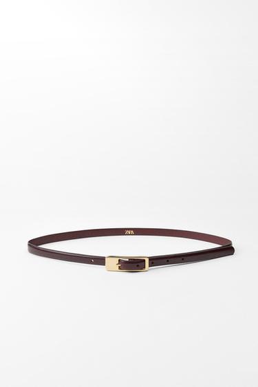 Zara RECTANGULAR BUCKLE THIN BELT - Burgundy