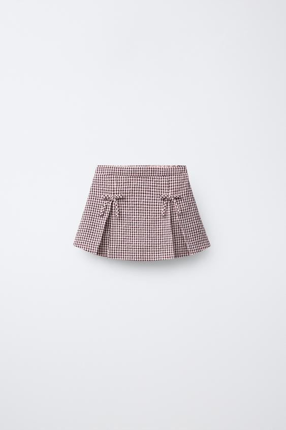 CHECK AND BOWS BERMUDA SKIRT - Burgundy by Zara - Image 0