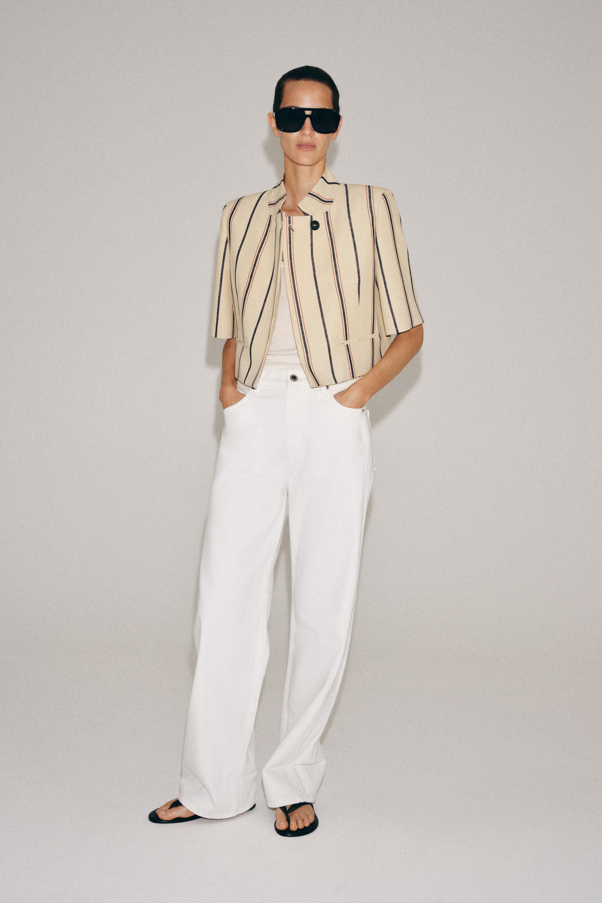 Zara ZW COLLECTION CROPPED STRIPED BLAZER